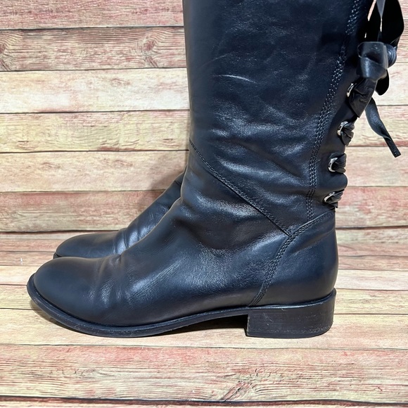 Valentino Black Leather Ascott Ribbon Tall Boots - Picture 2 of 11